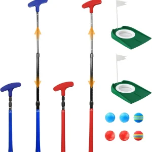 Adjustable Golf Putter, Mini Golf Set – 2 Golf Clubs with 6 Golf Balls & 2 Cup with Flag