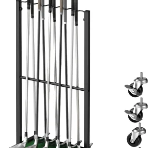 Golf Club Holder Floor Stand Golf Putter Stand with Wheels for 10 Clubs