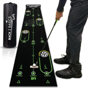 BACK 2 BASICS GOLF 10ft Golf Putting Mat, Indoor & Outdoor Practice, Black